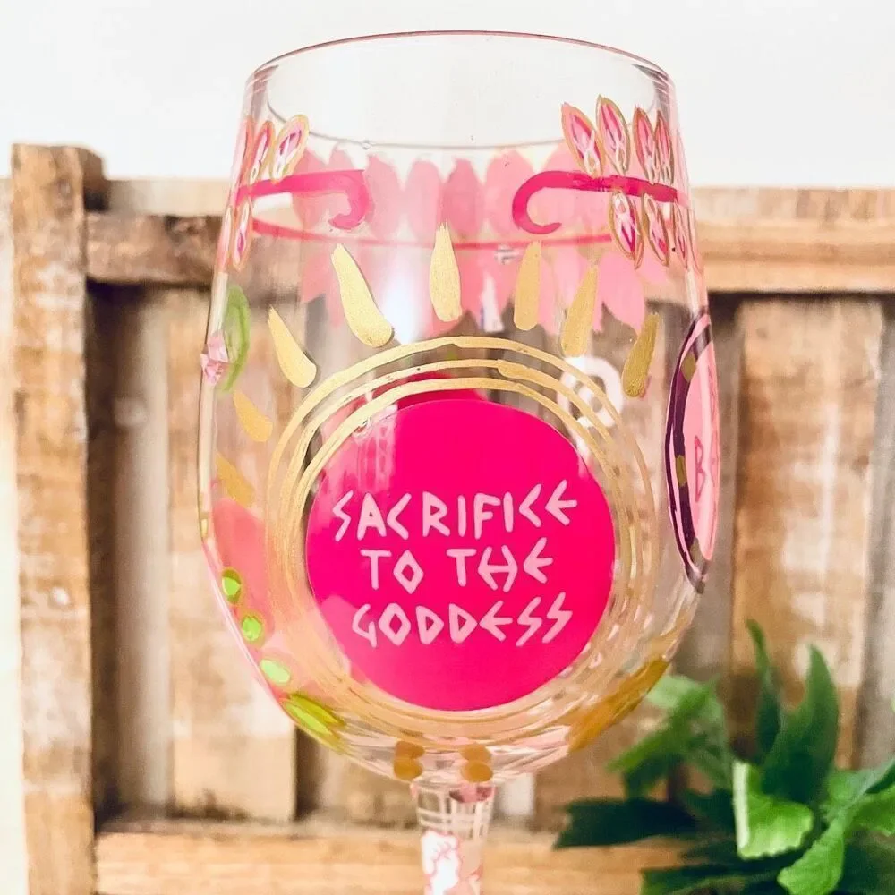 NWT Gorgeous Lolita Collector's 13 oz Birthday Goddess Pink Wine Stem Wine Glass
